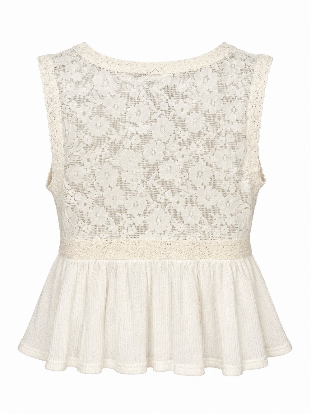 POL Cream Lace Ruffle 2 Piece Top Wide Leg Pants Boho Set M - Picture 6 of 12